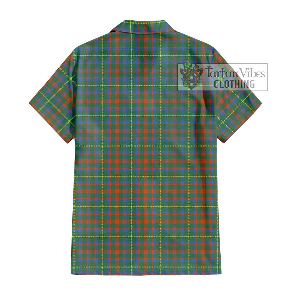 MacKintosh Hunting Ancient Tartan Short Sleeve Button Shirt with Family Crest DNA In Me Style - Tartanvibesclothing Shop