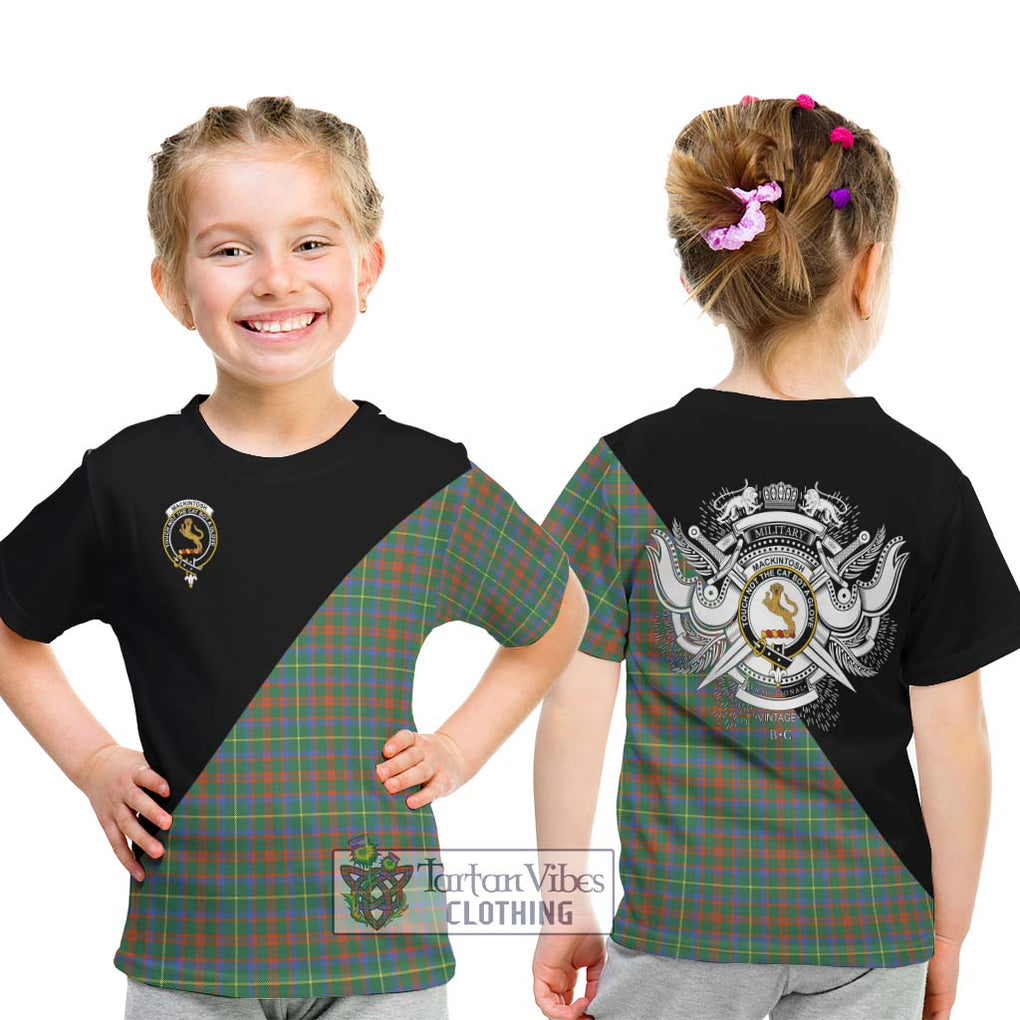 MacKintosh Hunting Ancient Tartan Kid T-Shirt with Family Crest and Military Logo Style - Tartanvibesclothing Shop