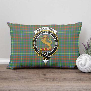 MacKintosh Hunting Ancient Tartan Pillow Cover with Family Crest