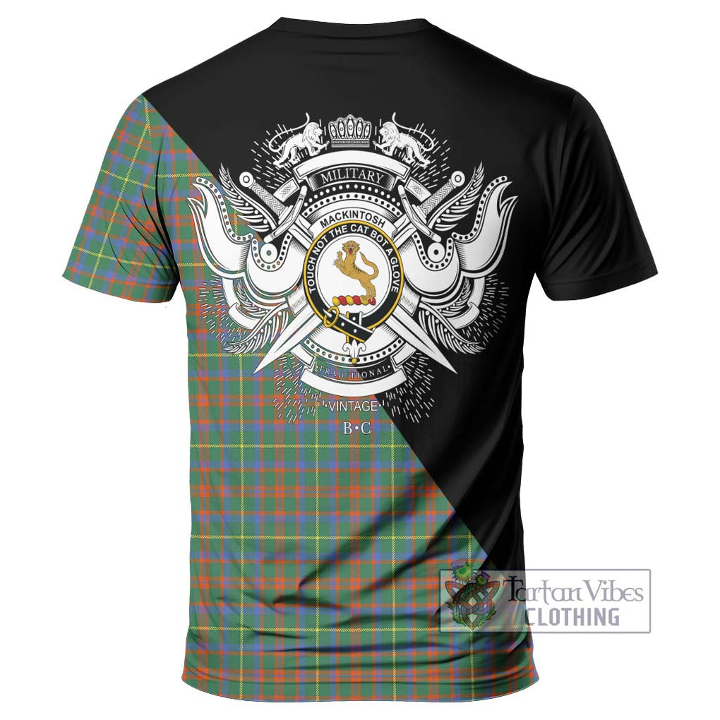 MacKintosh Hunting Ancient Tartan T-Shirt with Family Crest and Military Logo Style - Tartanvibesclothing Shop