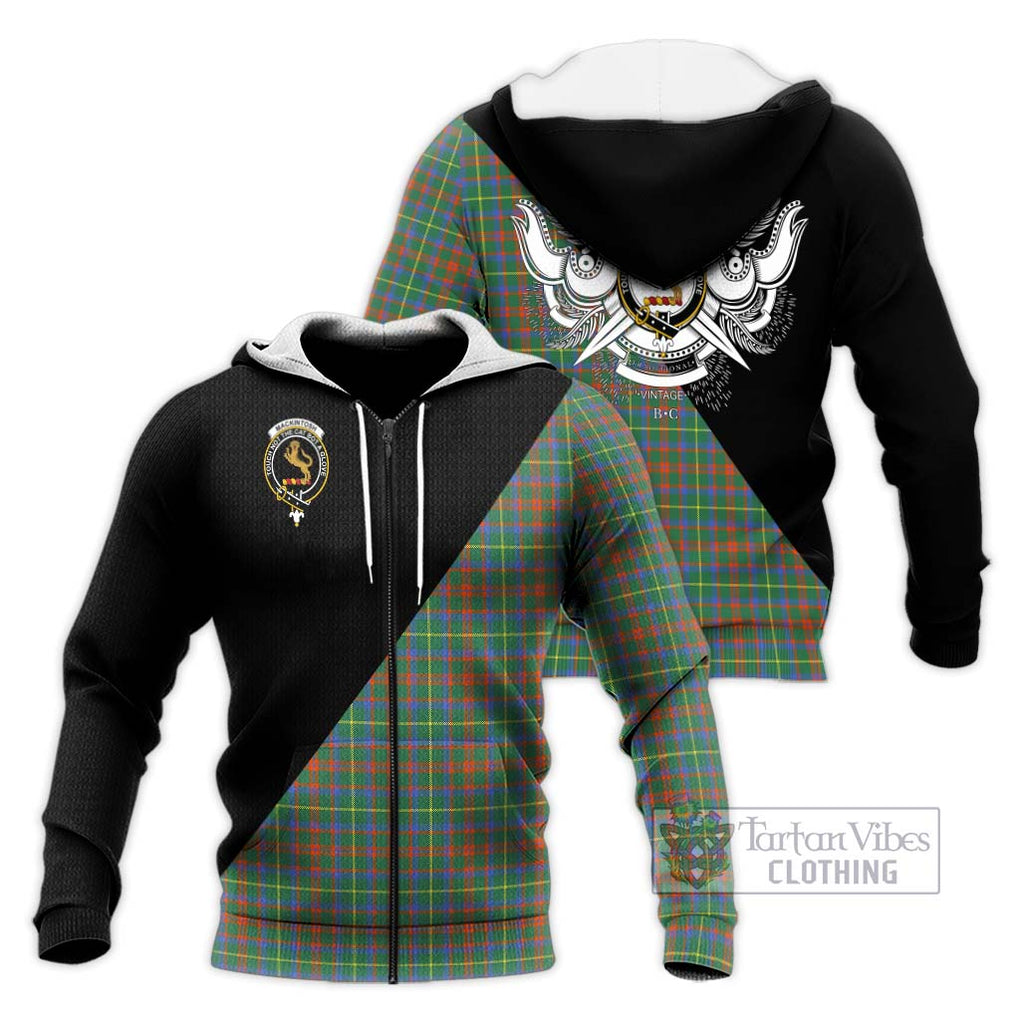 MacKintosh Hunting Ancient Tartan Knitted Hoodie with Family Crest and Military Logo Style Unisex Knitted Zip Hoodie - Tartanvibesclothing Shop