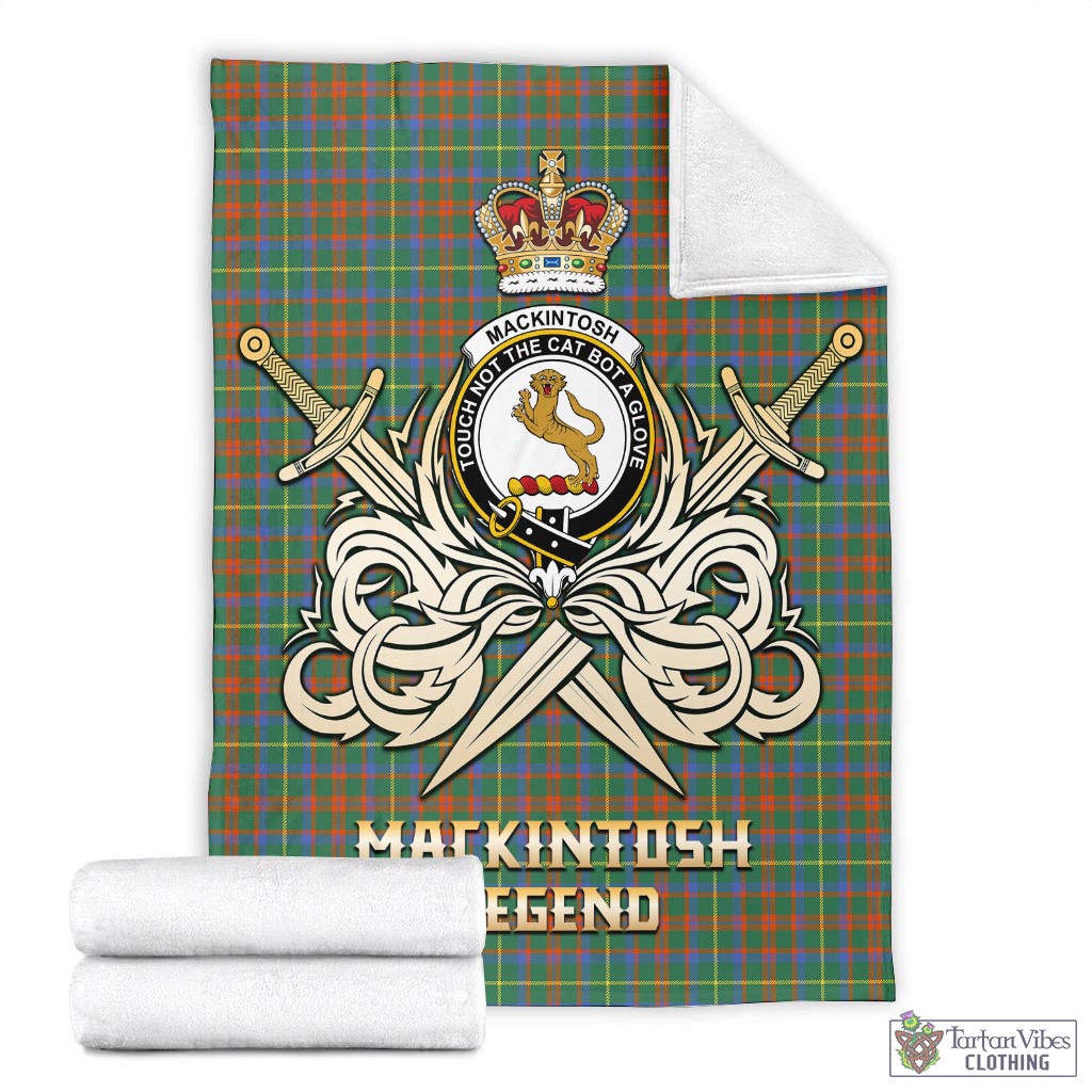 Tartan Vibes Clothing MacKintosh Hunting Ancient Tartan Blanket with Clan Crest and the Golden Sword of Courageous Legacy