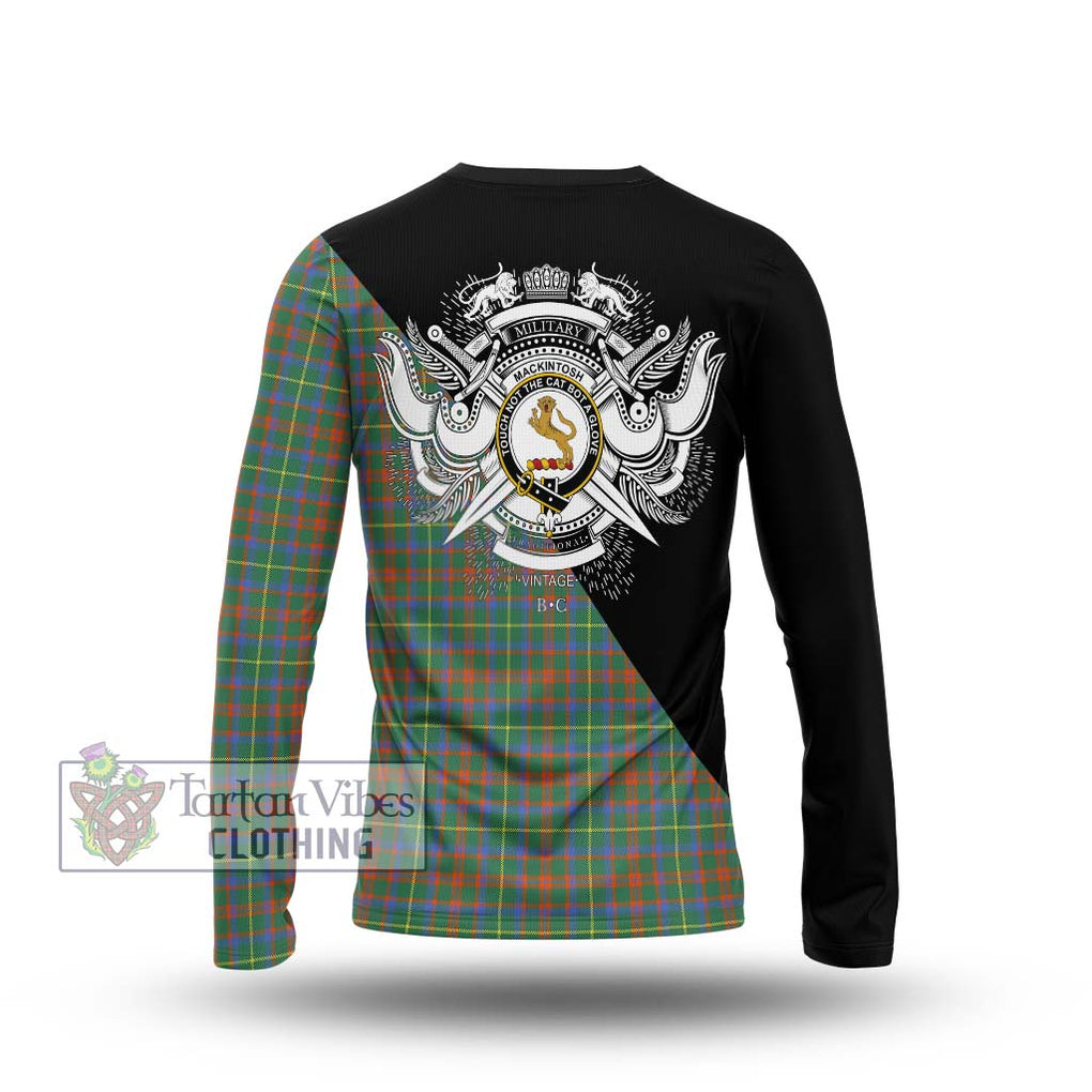 MacKintosh Hunting Ancient Tartan Long Sleeve T-Shirt with Family Crest and Military Logo Style - Tartanvibesclothing Shop