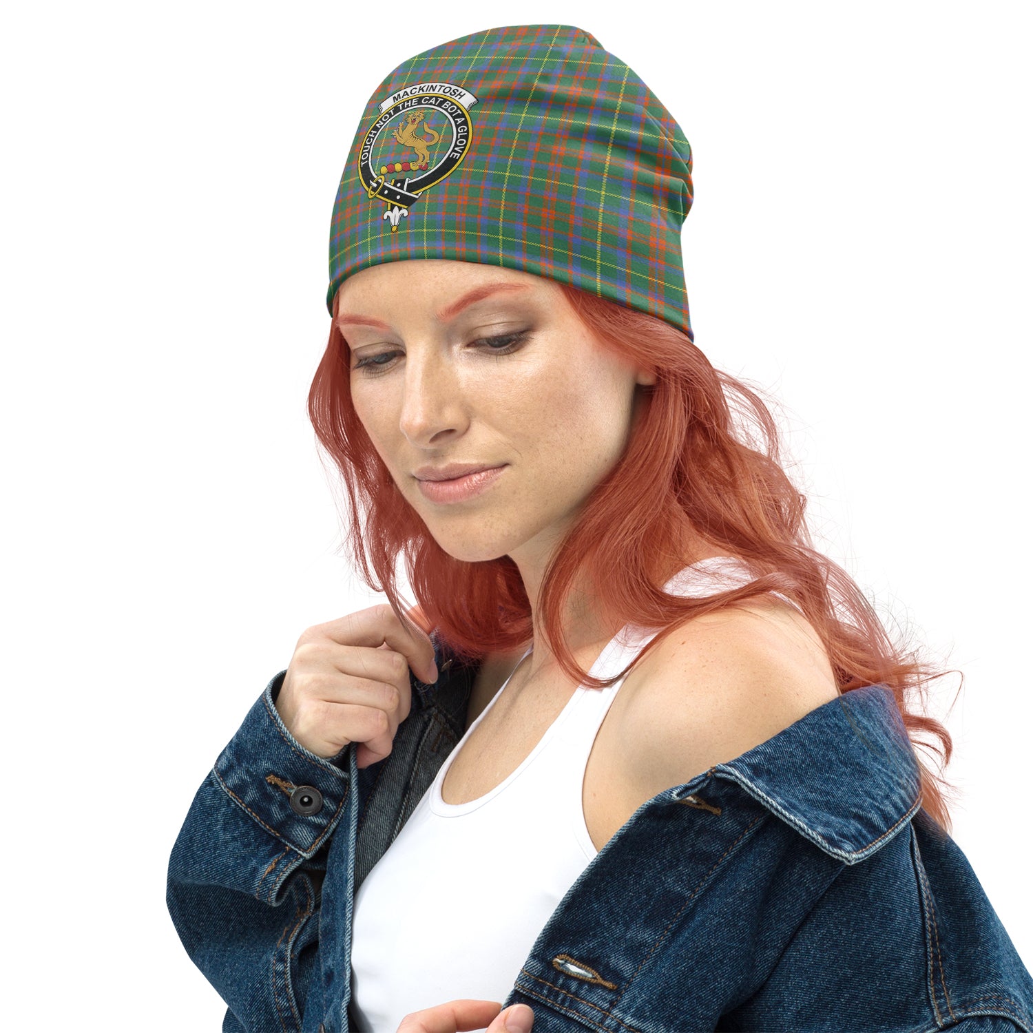 MacKintosh Hunting Ancient Tartan Beanies Hat with Family Crest - Tartan Vibes Clothing