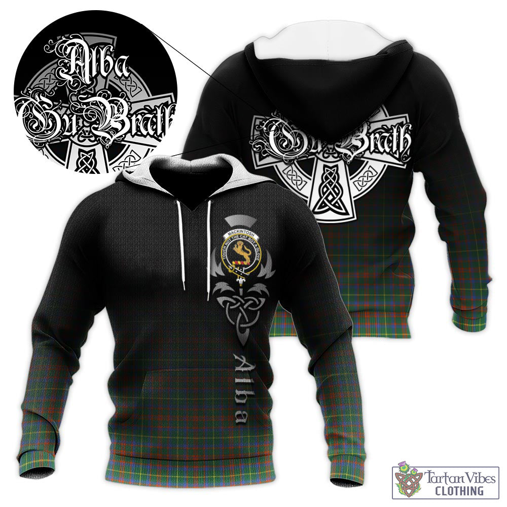 Tartan Vibes Clothing MacKintosh Hunting Ancient Tartan Knitted Hoodie Featuring Alba Gu Brath Family Crest Celtic Inspired