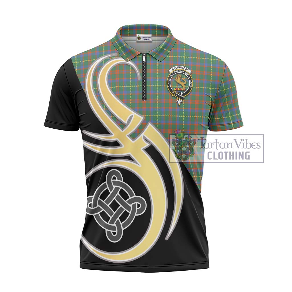 Tartan Vibes Clothing MacKintosh Hunting Ancient Tartan Zipper Polo Shirt with Family Crest and Celtic Symbol Style