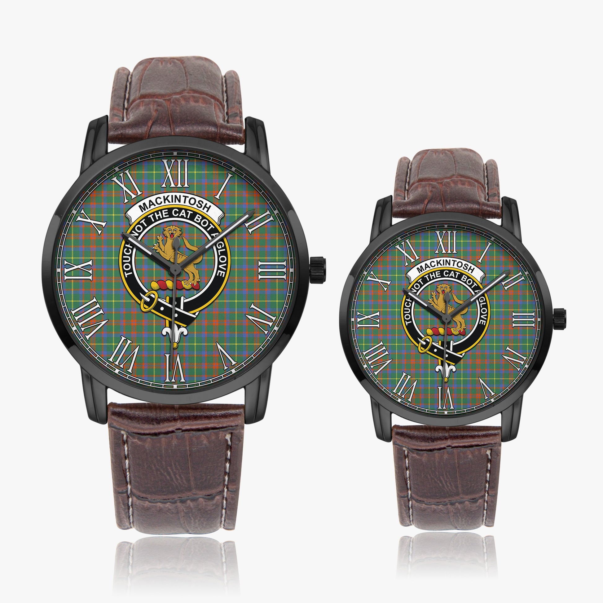 MacKintosh Hunting Ancient Tartan Family Crest Leather Strap Quartz Watch - Tartanvibesclothing