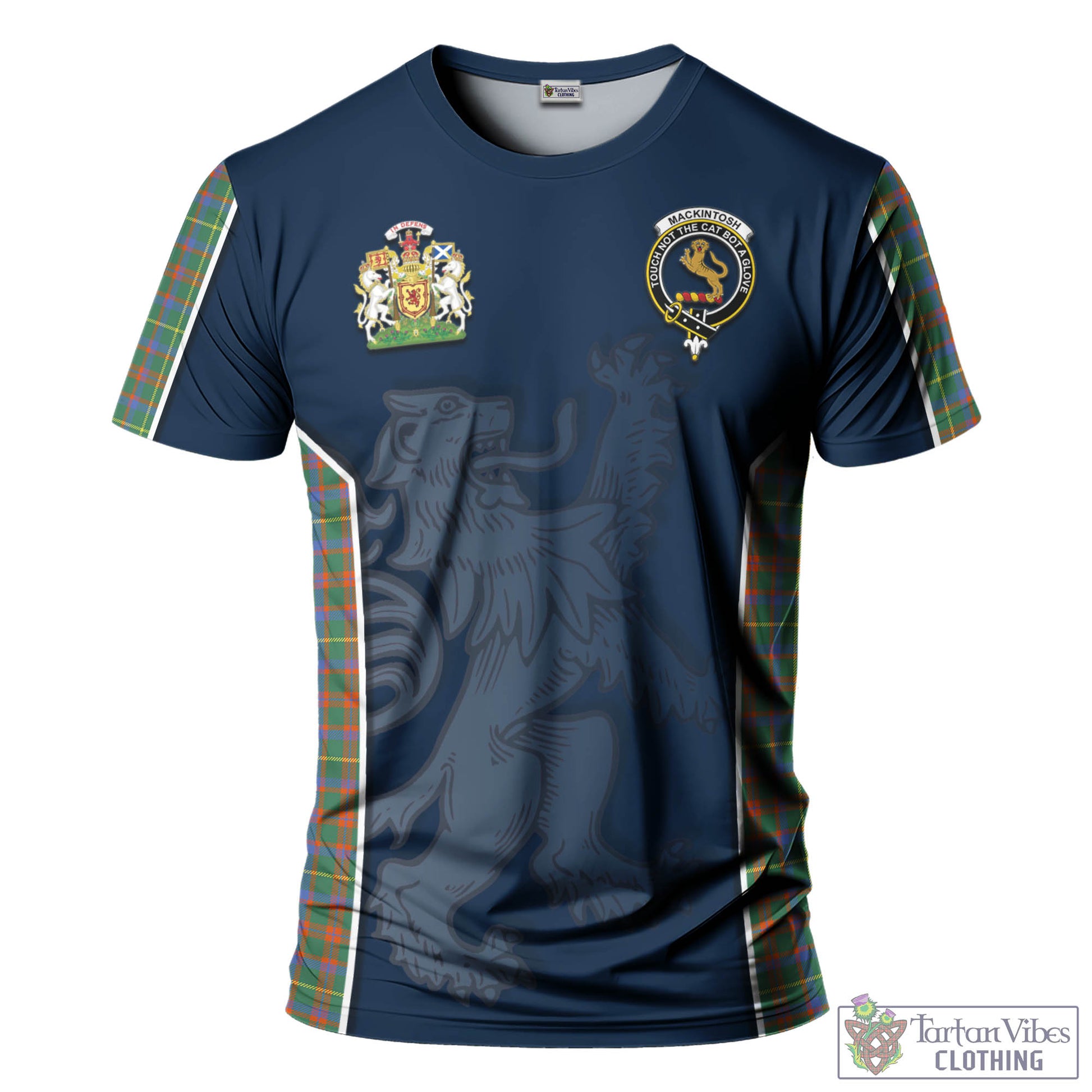 Tartan Vibes Clothing MacKintosh Hunting Ancient Tartan T-Shirt with Family Crest and Lion Rampant Vibes Sport Style