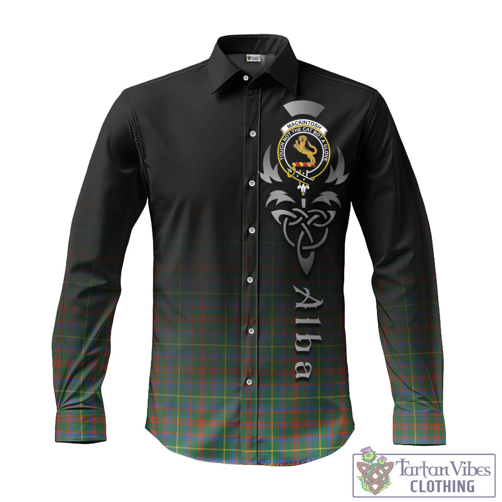 Tartan Vibes Clothing MacKintosh Hunting Ancient Tartan Long Sleeve Button Up Featuring Alba Gu Brath Family Crest Celtic Inspired