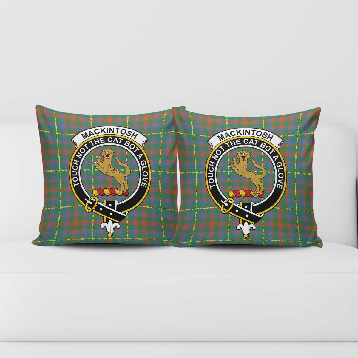 MacKintosh Hunting Ancient Tartan Pillow Cover with Family Crest - Tartanvibesclothing