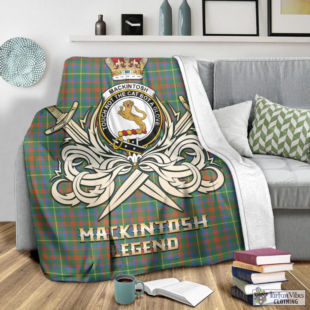 Tartan Vibes Clothing MacKintosh Hunting Ancient Tartan Blanket with Clan Crest and the Golden Sword of Courageous Legacy