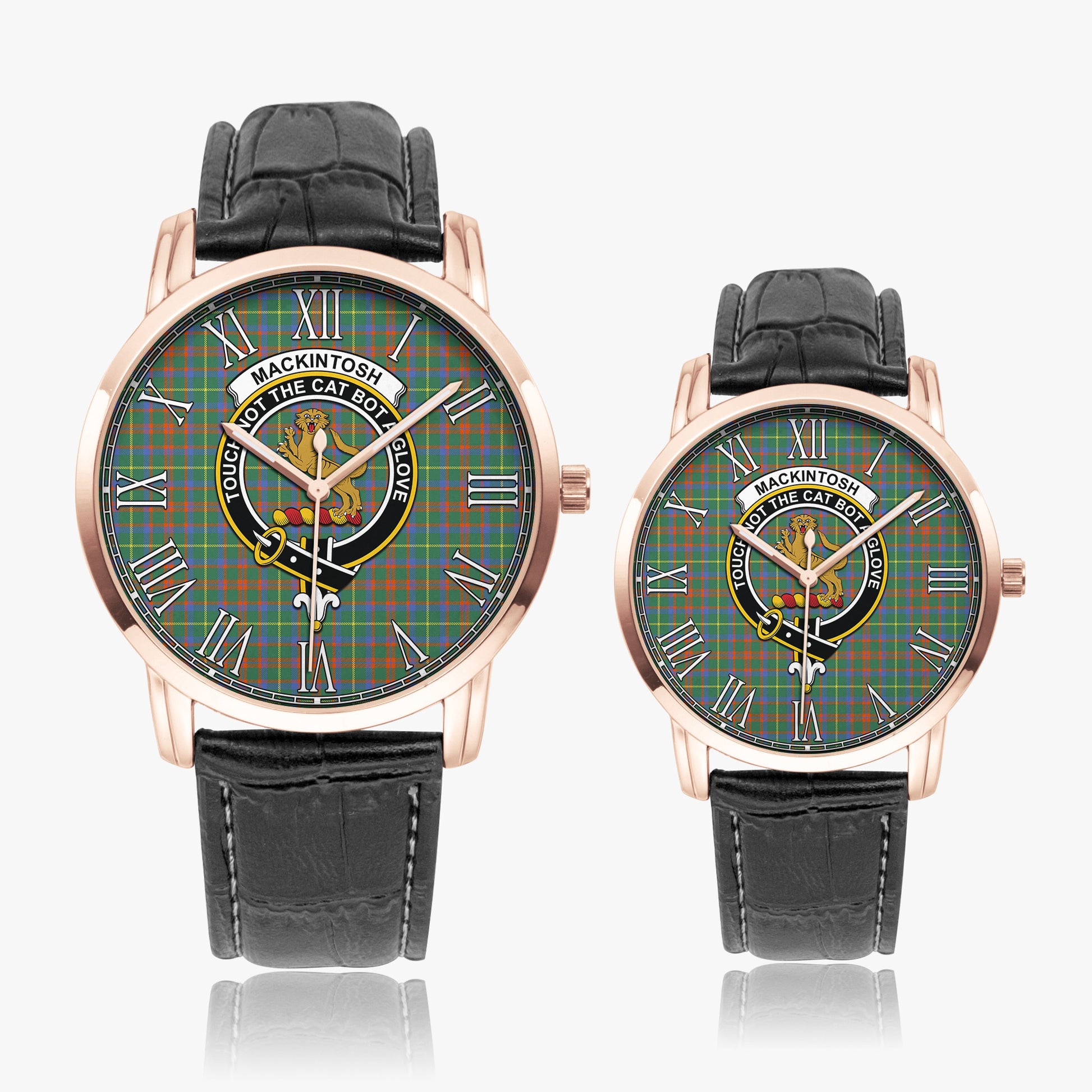 MacKintosh Hunting Ancient Tartan Family Crest Leather Strap Quartz Watch - Tartanvibesclothing