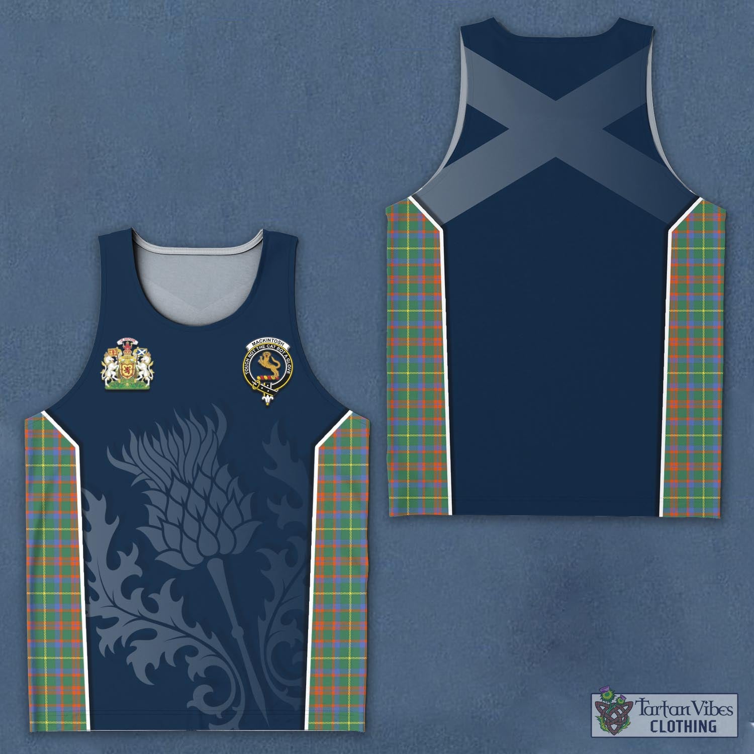 Tartan Vibes Clothing MacKintosh Hunting Ancient Tartan Men's Tanks Top with Family Crest and Scottish Thistle Vibes Sport Style