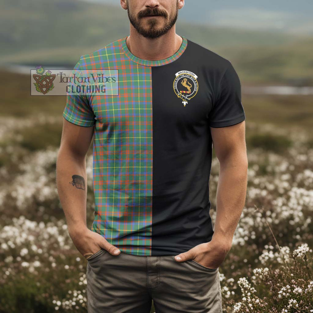 MacKintosh Hunting Ancient Tartan T-Shirt with Family Crest and Half Of Me Style - Tartanvibesclothing Shop