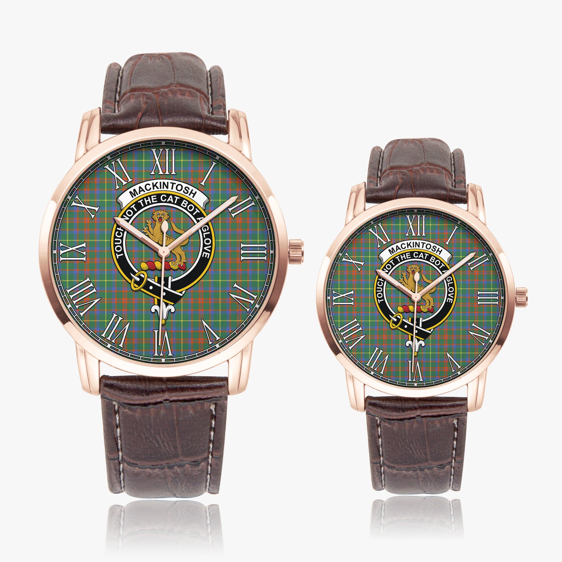 MacKintosh Hunting Ancient Tartan Family Crest Leather Strap Quartz Watch - Tartanvibesclothing