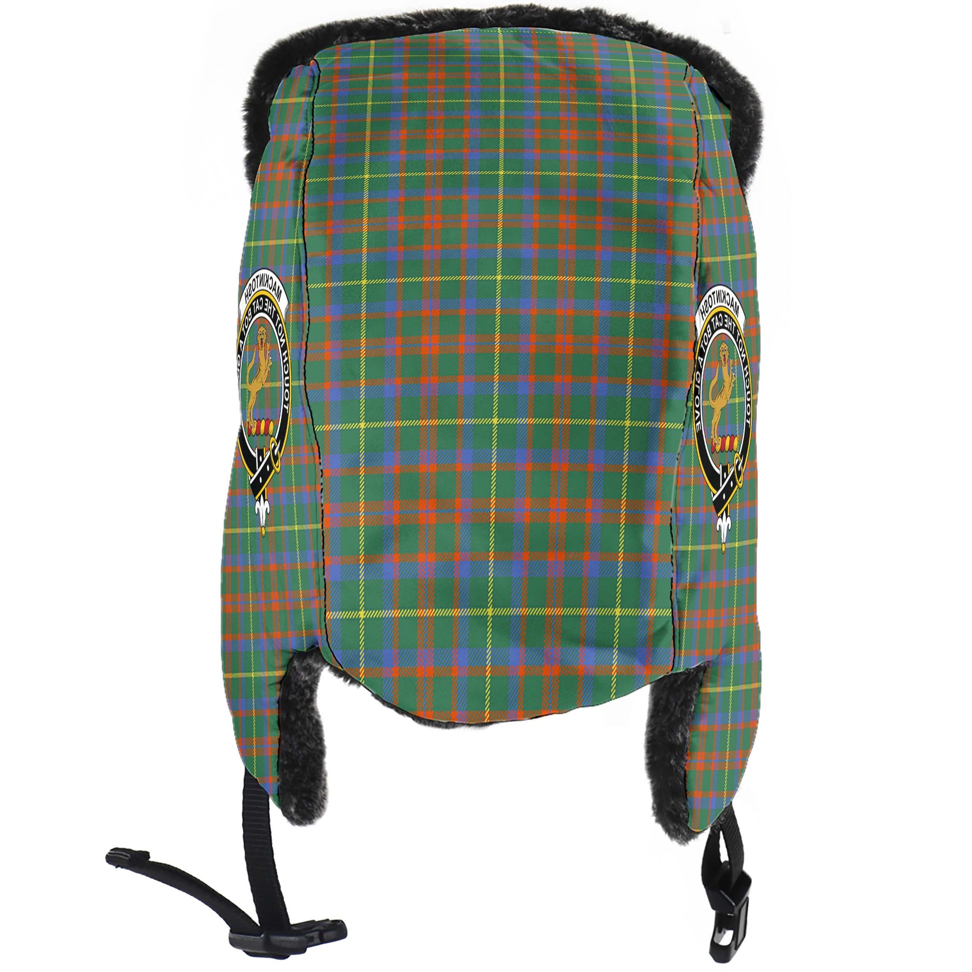 MacKintosh Hunting Ancient Tartan Winter Trapper Hat with Family Crest - Tartanvibesclothing