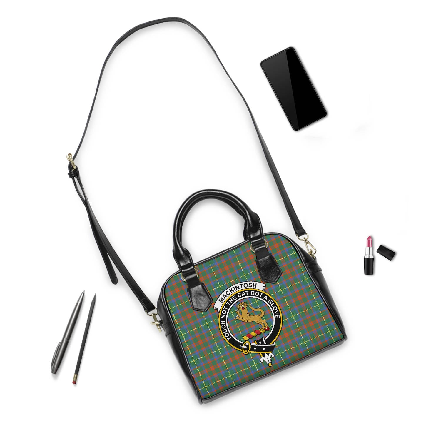 MacKintosh Hunting Ancient Tartan Shoulder Handbags with Family Crest - Tartanvibesclothing