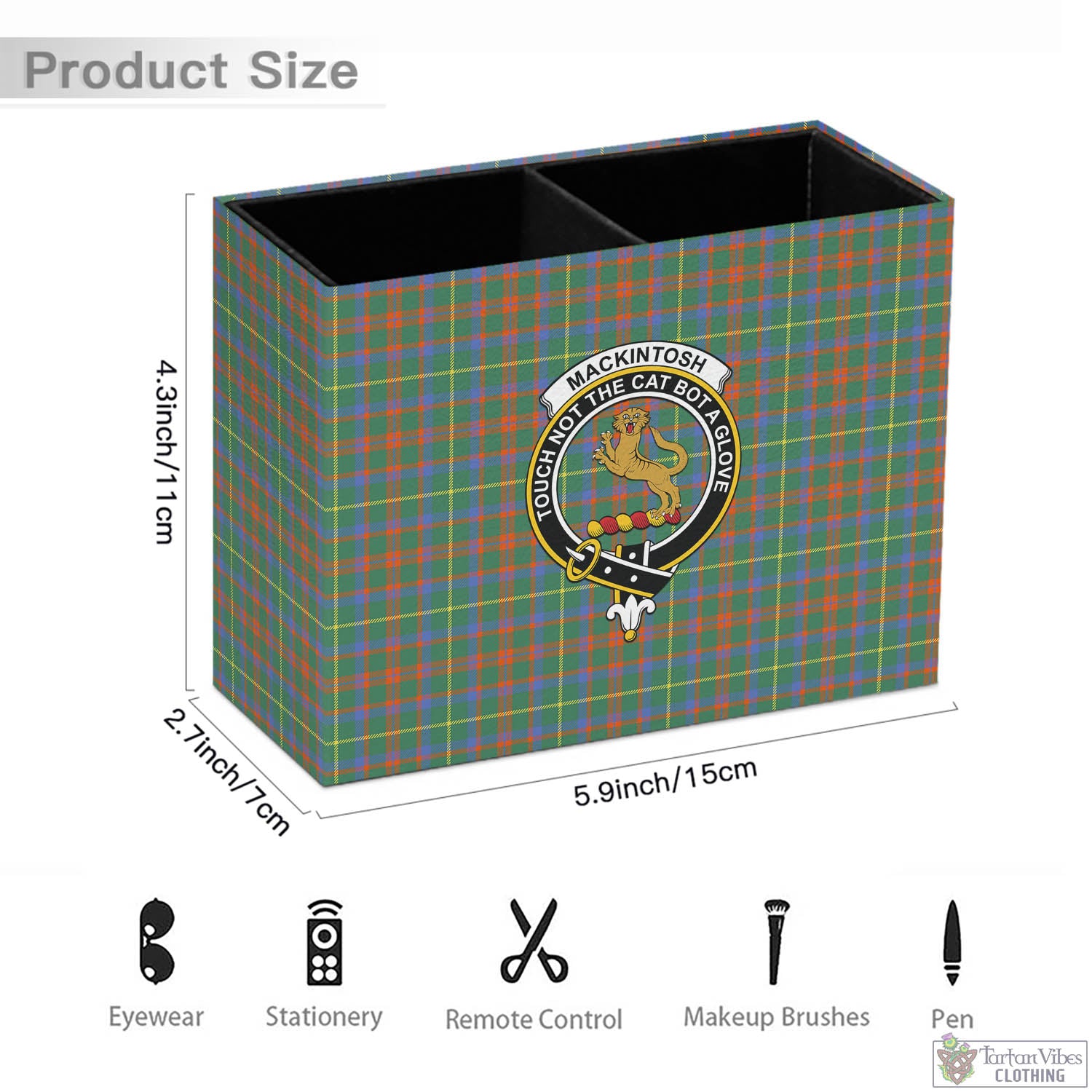 Tartan Vibes Clothing MacKintosh Hunting Ancient Tartan Pen Holder with Family Crest