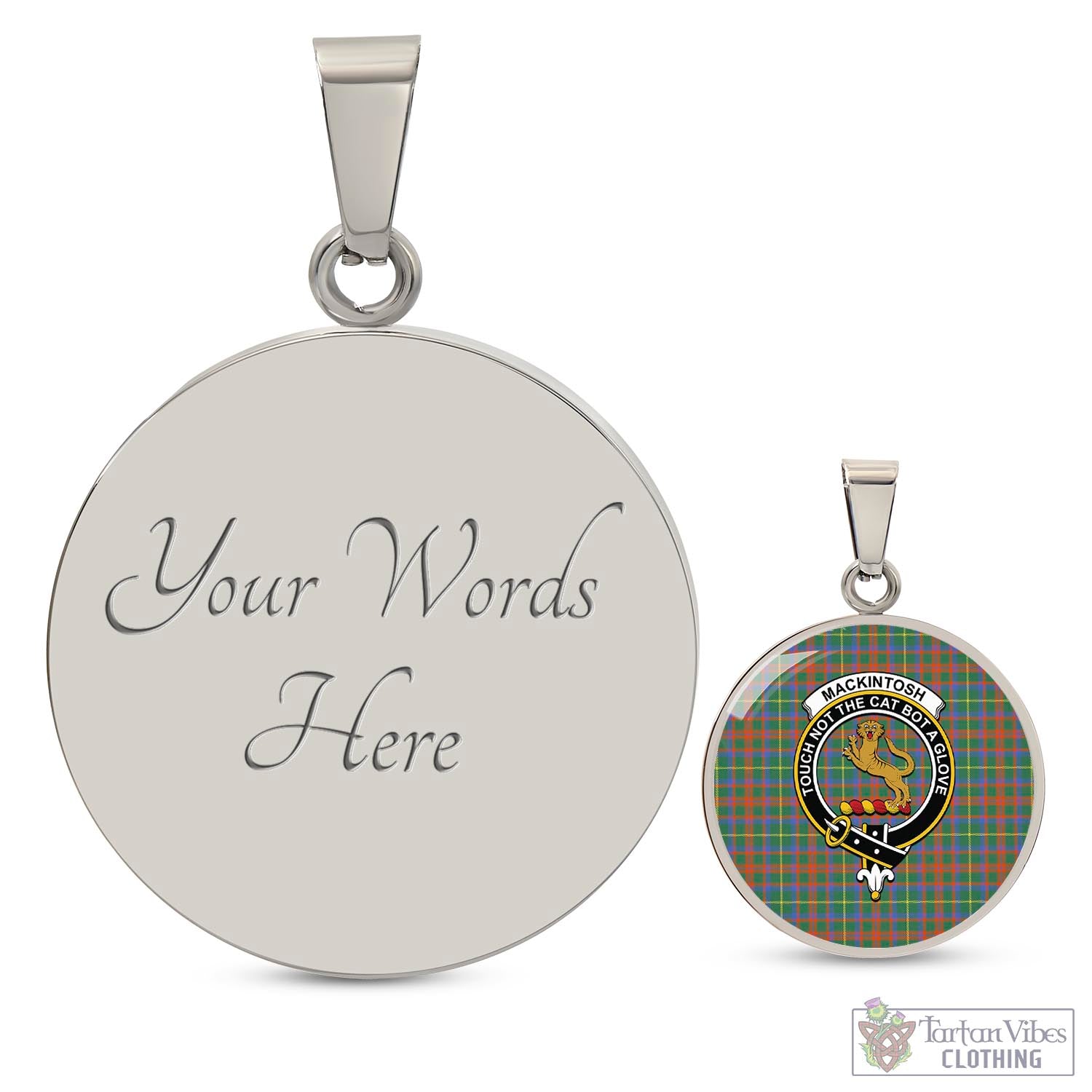 Tartan Vibes Clothing MacKintosh Hunting Ancient Tartan Circle Necklace with Family Crest