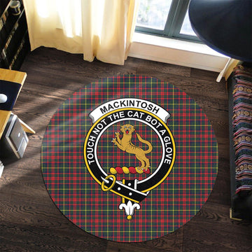 MacKintosh Hunting Modern Tartan Round Rug with Family Crest