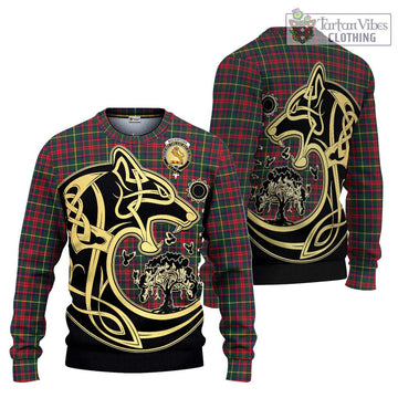 MacKintosh Hunting Modern Tartan Ugly Sweater with Family Crest Celtic Wolf Style