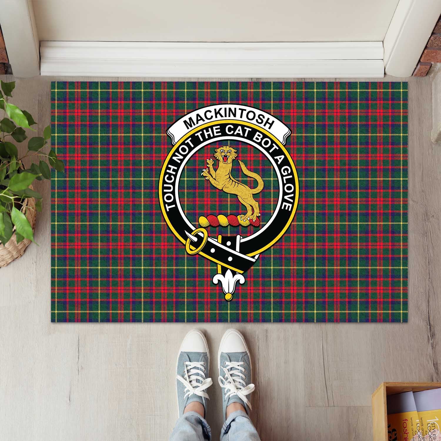 MacKintosh Hunting Modern Tartan Door Mat with Family Crest - Tartanvibesclothing