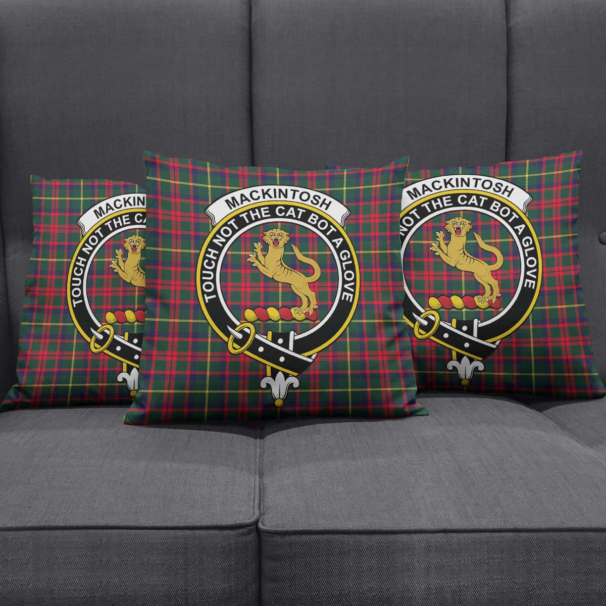 MacKintosh Hunting Modern Tartan Pillow Cover with Family Crest Square Pillow Cover - Tartanvibesclothing