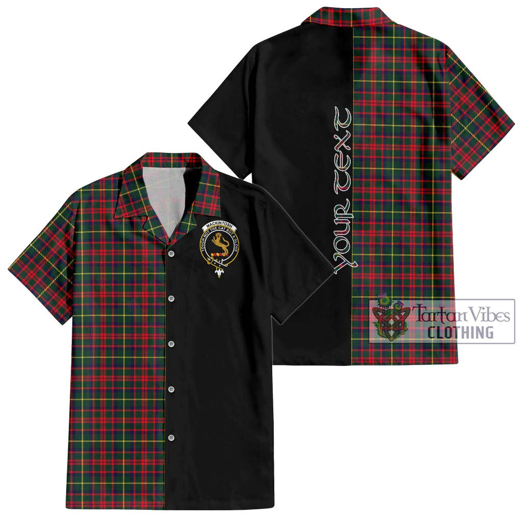 MacKintosh Hunting Modern Tartan Short Sleeve Button Shirt with Family Crest and Half Of Me Style Kid - Tartanvibesclothing Shop