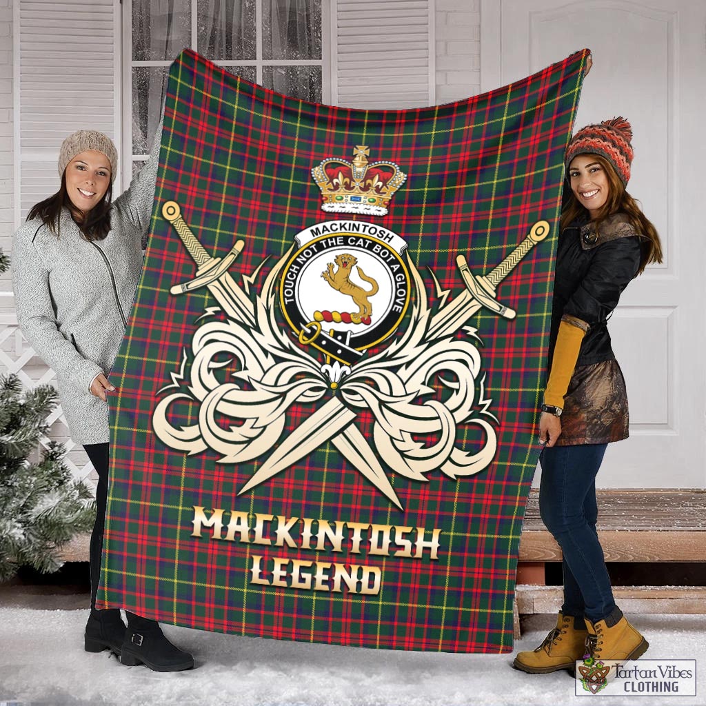 Tartan Vibes Clothing MacKintosh Hunting Modern Tartan Blanket with Clan Crest and the Golden Sword of Courageous Legacy