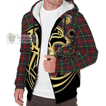 MacKintosh Hunting Modern Tartan Sherpa Hoodie with Family Crest Celtic Wolf Style