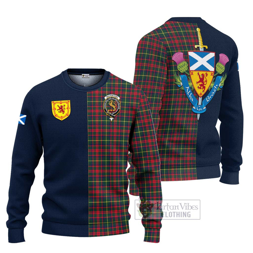 Tartan Vibes Clothing MacKintosh Hunting Modern Tartan Knitted Sweater with Scottish Lion Royal Arm Half Style