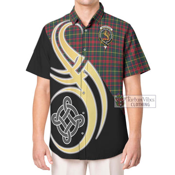 MacKintosh Hunting Modern Tartan Short Sleeve Button Shirt with Family Crest and Celtic Symbol Style