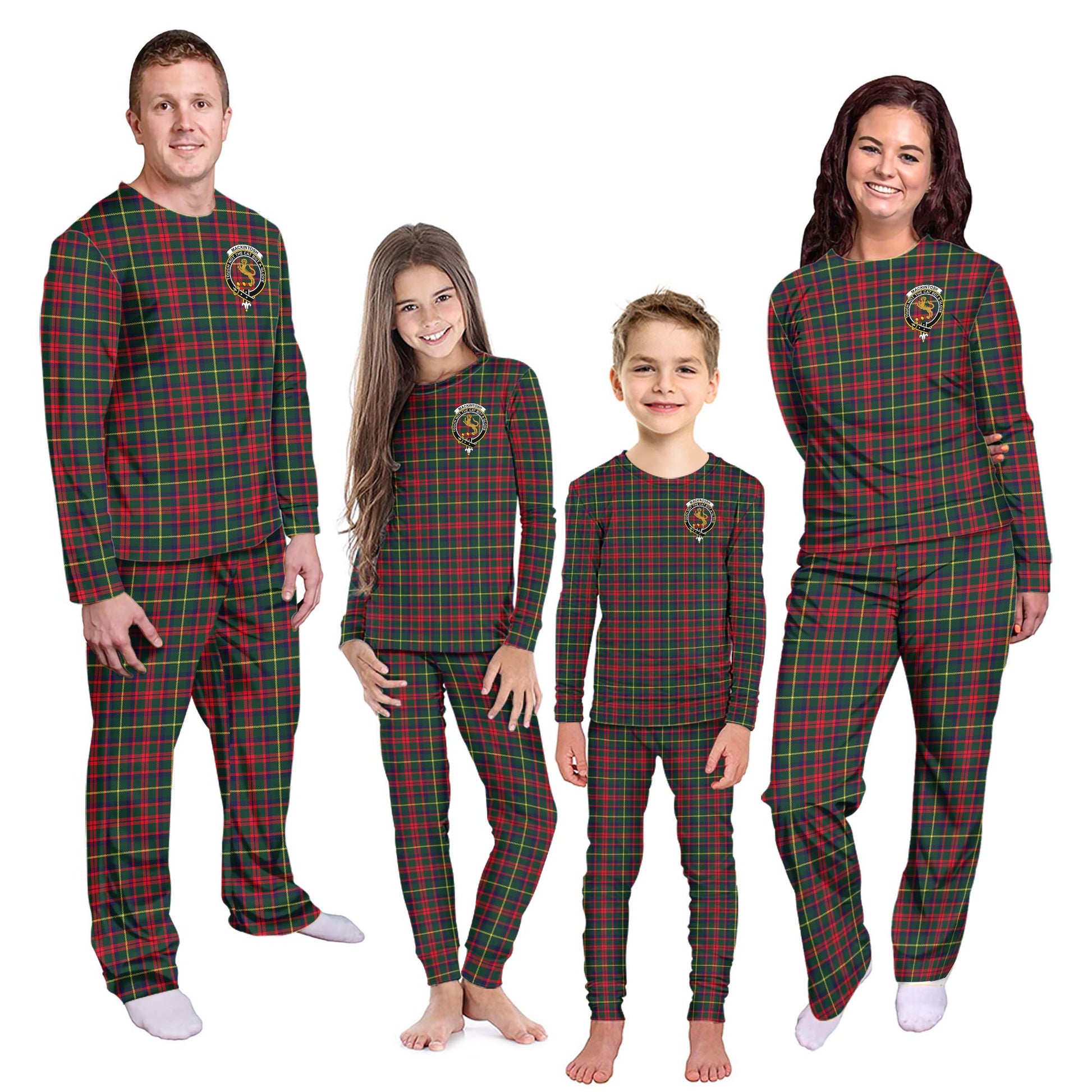 MacKintosh Hunting Modern Tartan Pajamas Family Set with Family Crest - Tartanvibesclothing