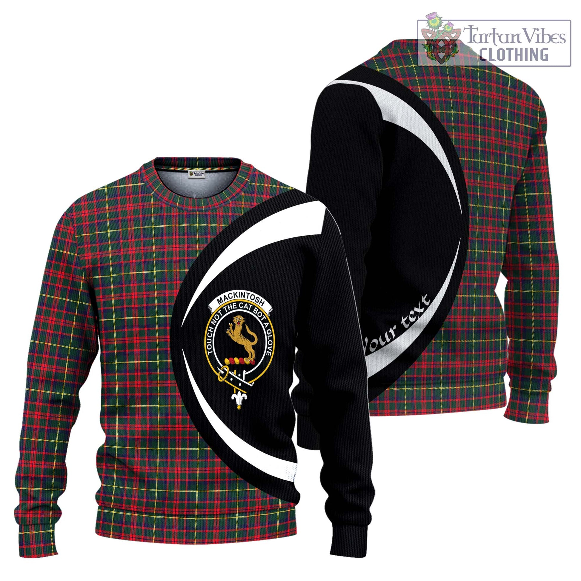 MacKintosh Hunting Modern Tartan Knitted Sweater with Family Crest Circle Style Unisex - Tartan Vibes Clothing