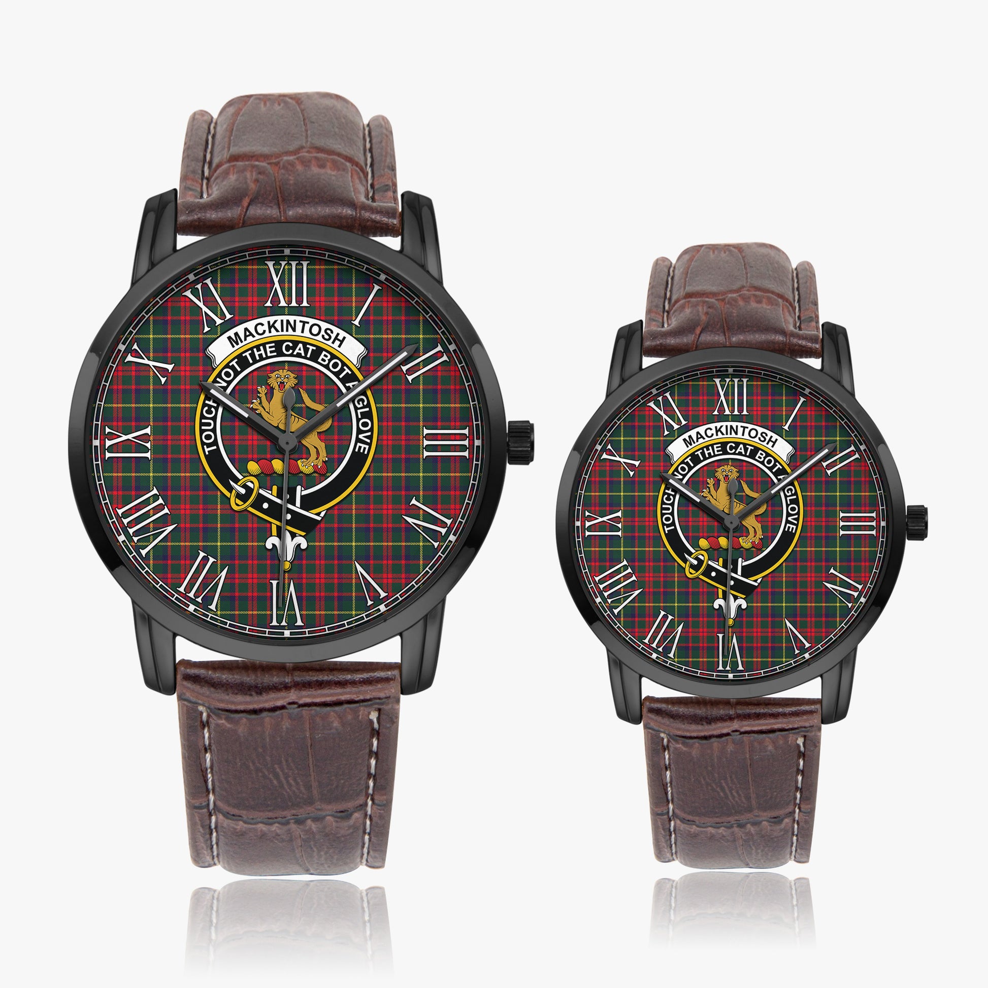 MacKintosh Hunting Modern Tartan Family Crest Leather Strap Quartz Watch - Tartanvibesclothing