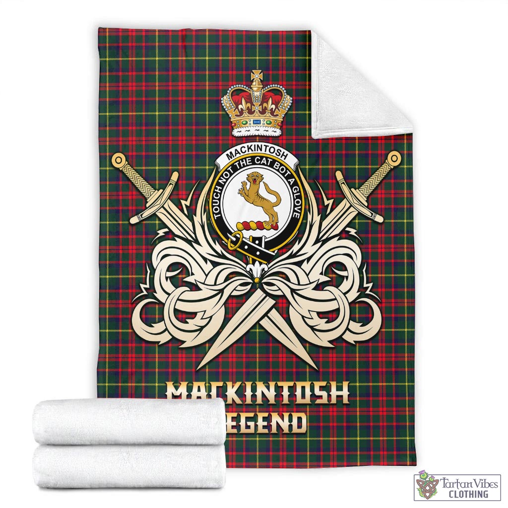 Tartan Vibes Clothing MacKintosh Hunting Modern Tartan Blanket with Clan Crest and the Golden Sword of Courageous Legacy