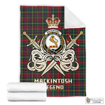 MacKintosh Hunting Modern Tartan Blanket with Clan Crest and the Golden Sword of Courageous Legacy