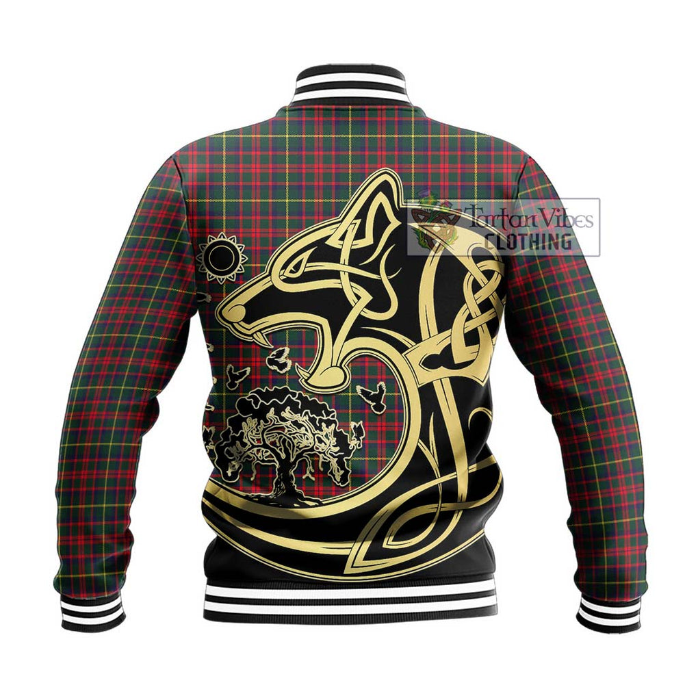 MacKintosh Hunting Modern Tartan Baseball Jacket with Family Crest Celtic Wolf Style - Tartan Vibes Clothing