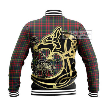 MacKintosh Hunting Modern Tartan Baseball Jacket with Family Crest Celtic Wolf Style