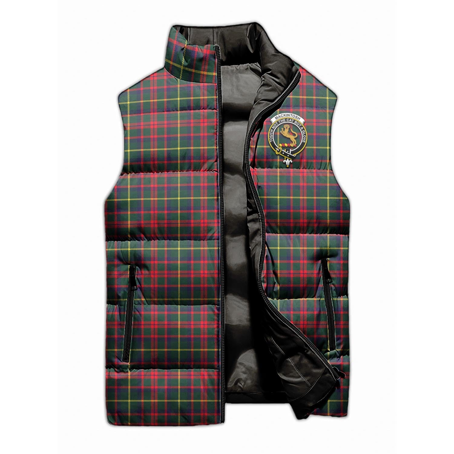 MacKintosh Hunting Modern Tartan Sleeveless Puffer Jacket with Family Crest - Tartanvibesclothing