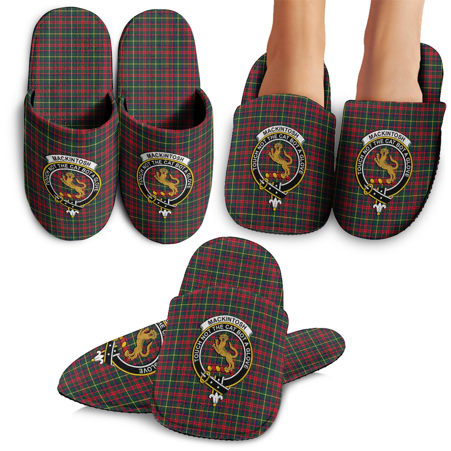 MacKintosh Hunting Modern Tartan Home Slippers with Family Crest - Tartanvibesclothing