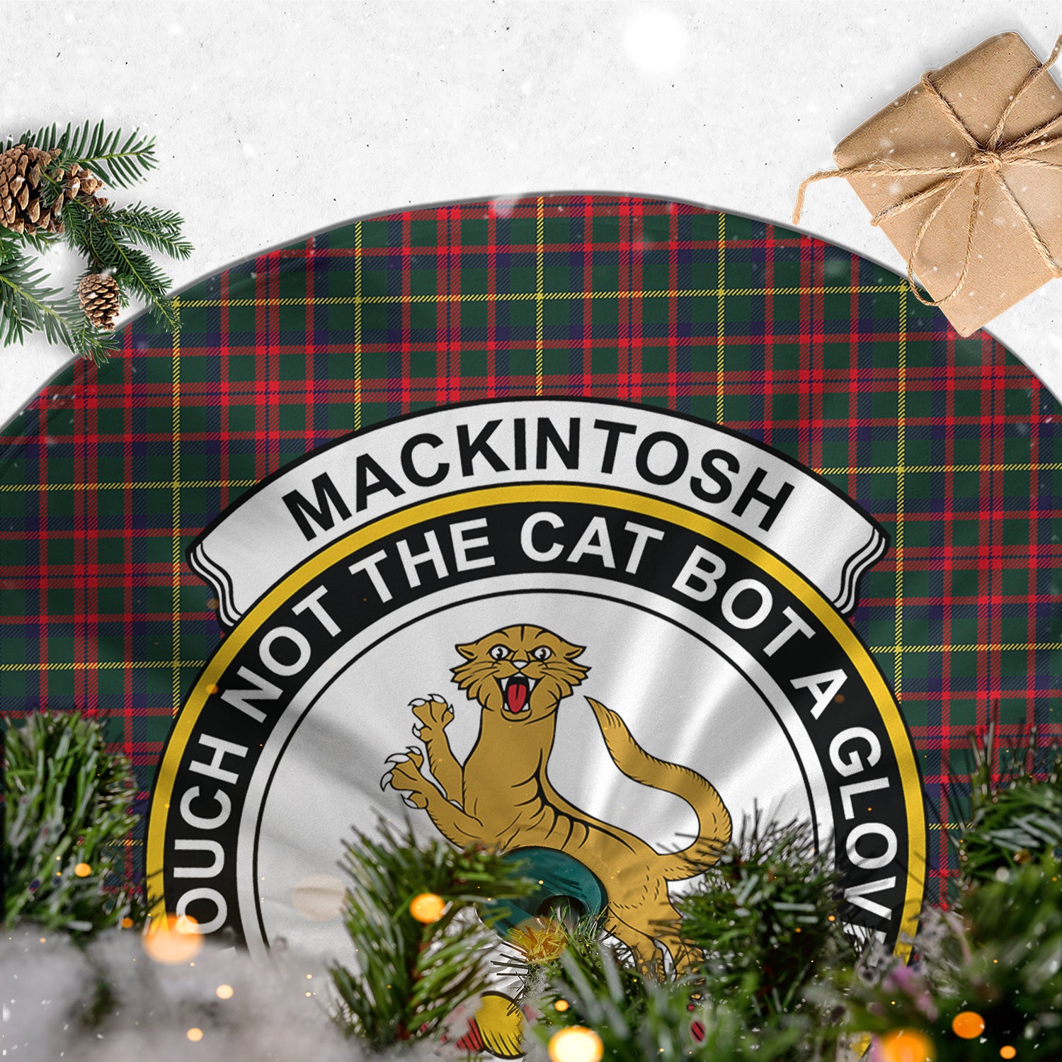 MacKintosh Hunting Modern Tartan Christmas Tree Skirt with Family Crest - Tartanvibesclothing