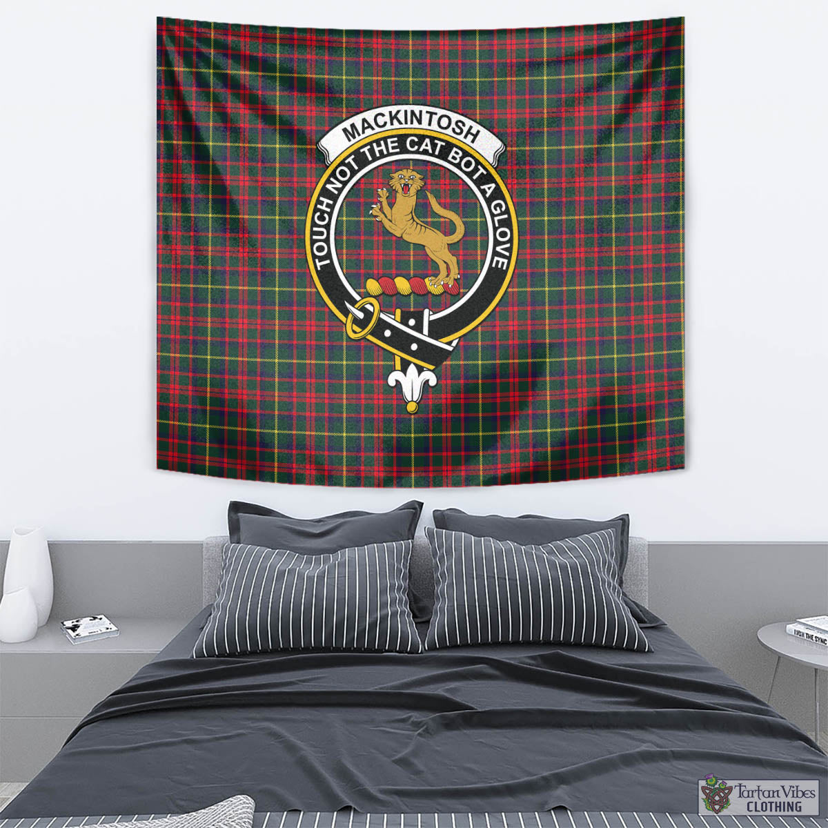 Tartan Vibes Clothing MacKintosh Hunting Modern Tartan Tapestry Wall Hanging and Home Decor for Room with Family Crest