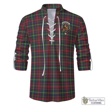 MacKintosh Hunting Modern Tartan Men's Scottish Traditional Jacobite Ghillie Kilt Shirt with Family Crest