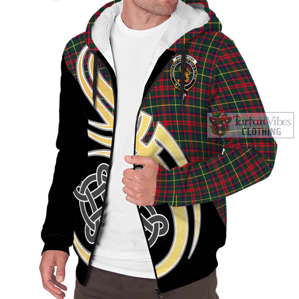 MacKintosh Hunting Modern Tartan Sherpa Hoodie with Family Crest and Celtic Symbol Style - Tartan Vibes Clothing