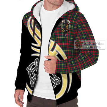 MacKintosh Hunting Modern Tartan Sherpa Hoodie with Family Crest and Celtic Symbol Style