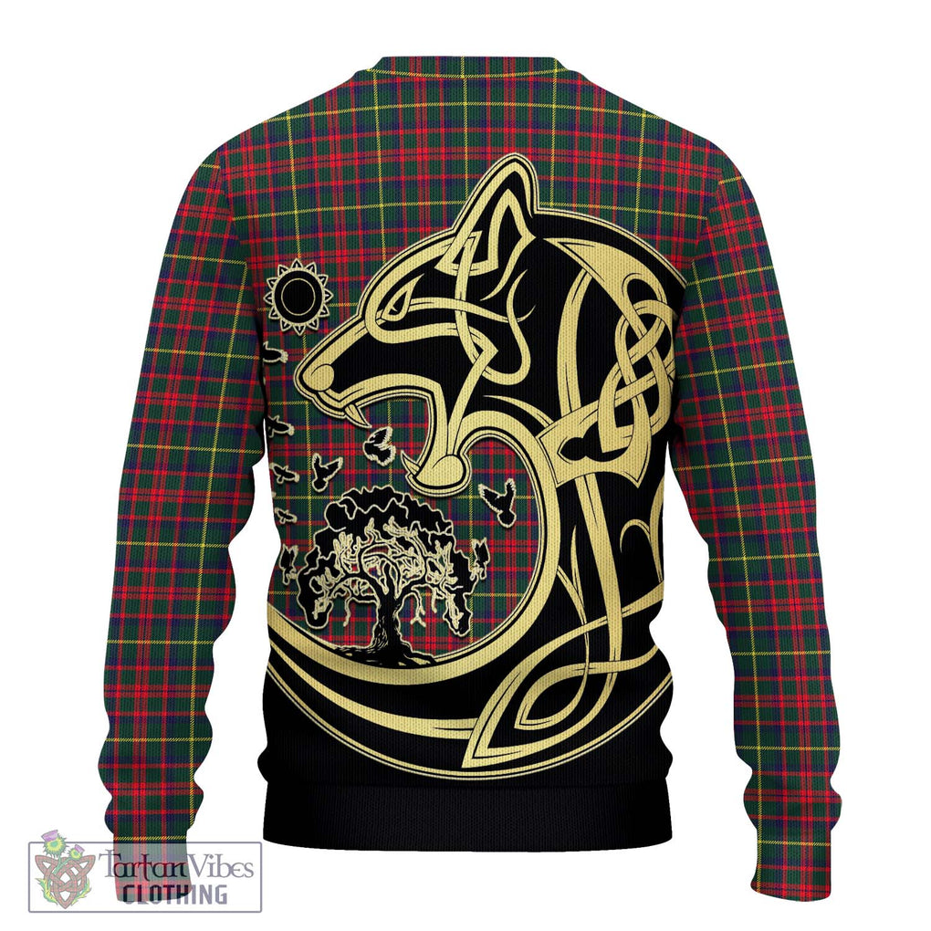 MacKintosh Hunting Modern Tartan Knitted Sweater with Family Crest Celtic Wolf Style - Tartan Vibes Clothing