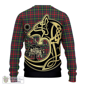 MacKintosh Hunting Modern Tartan Ugly Sweater with Family Crest Celtic Wolf Style