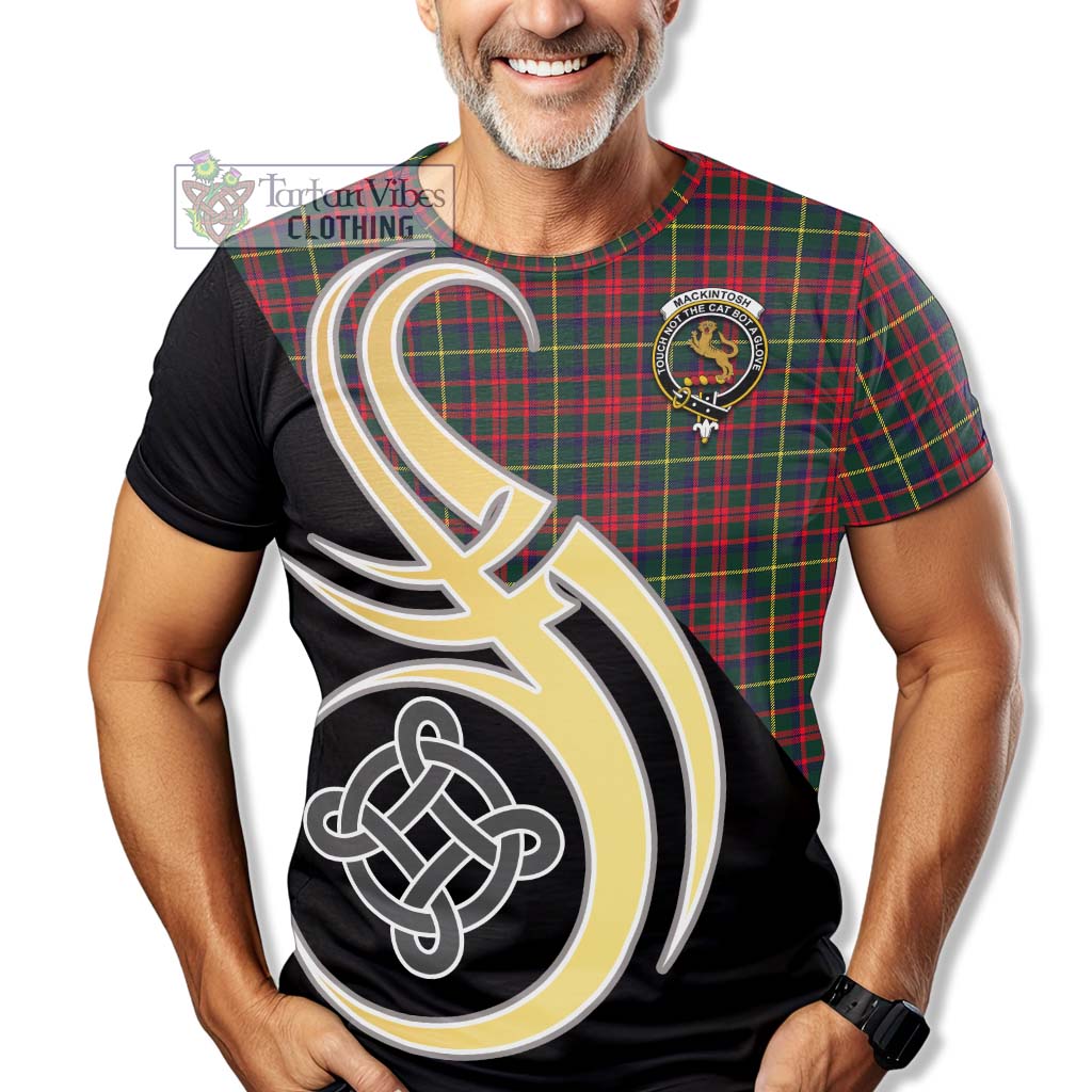 Tartan Vibes Clothing MacKintosh Hunting Modern Tartan T-Shirt with Family Crest and Celtic Symbol Style