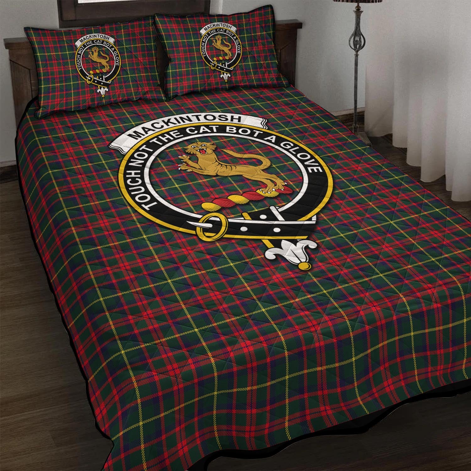 MacKintosh Hunting Modern Tartan Quilt Bed Set with Family Crest - Tartan Vibes Clothing